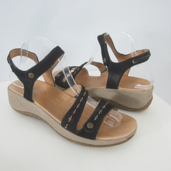 Acorn 90s Y2K Ankle Strap Wedge Sandals Womens 9 Black Suede Comfort Shoes - Picture 8 of 12